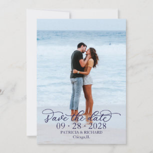 Schicke Kalligrafie-Foto-Save-The-Date-Karte Einladung
