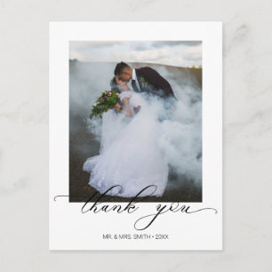 Schicke Kalligrafie-Schrift Hochzeitsfoto Danke Postkarte