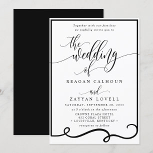 Schicke Kalligrafie Schwarz-Weiß-Hochzeit Einladung