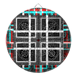 Schicke karierte schwarze, weiße und rote Grafik K Dartscheibe