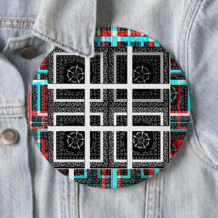 Schicke Karo Schwarz, Weiß & Rot Grafik Kunst Des Button