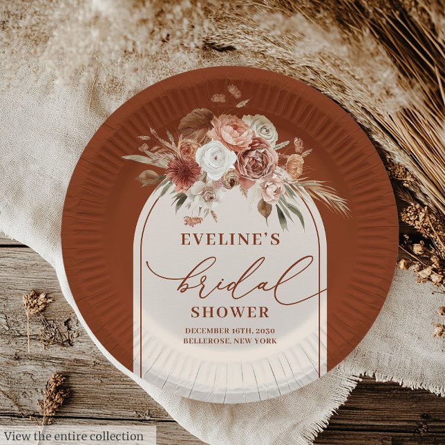 Schicke Kupferne Pampasgras Boho Braut Papier Tell Pappteller (Chic Copper Pampas Grass Boho Bridal Paper Plates)
