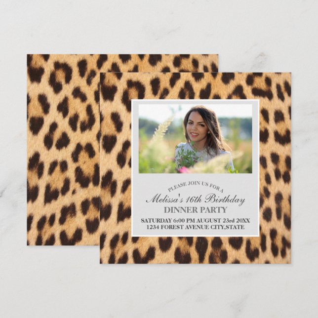 schicke Leopardensafari Geburtstagsparty Einladung (Vorne/Hinten)