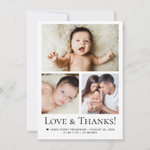Schicke Liebe und Dank Baby Foto Geburtsankündigun Dankeskarte