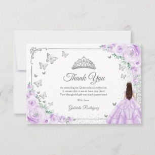 Schicke lila violette Rosen Silber Quinceanera Dankeskarte