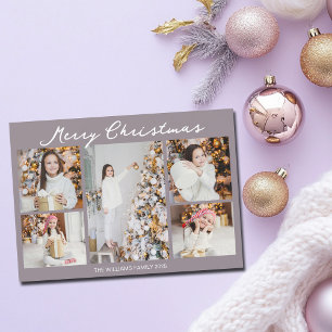 Schicke lila Weihnachtsfamilienfotocollage Feiertagskarte