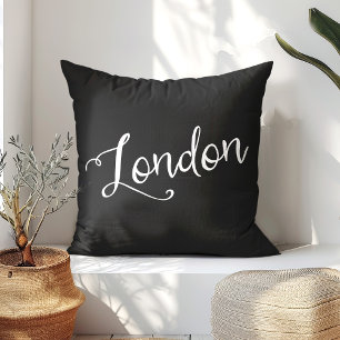 Schicke London-England-Typografie in Schwarz und W Kissen