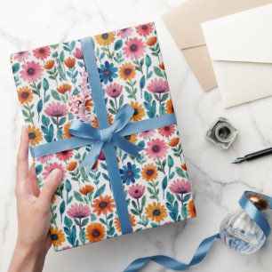 Schicke Mädchenhafte Pastellfarben Garten Floral W Geschenkpapier