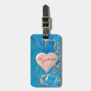 Schicke Mädchenherzen, Blau Gold Marmor - Persona Gepäckanhänger