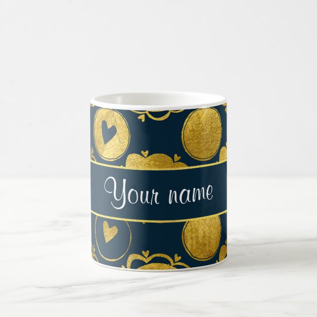 Schicke Marine-Herz-Goldkreise Kaffeetasse (Mittel)