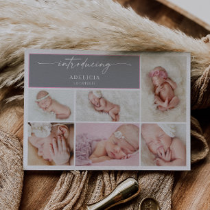 Schicke minimale Fotocollage Baby-Ankündigungskart Einladung