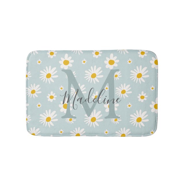 Schicke Minimalschrift-Monogramm mit Gänseblümchen Badematte (Vorderseite)