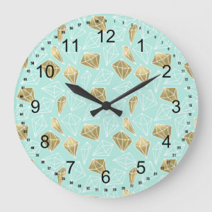 Schicke Minze und goldene Diamanten Große Wanduhr
