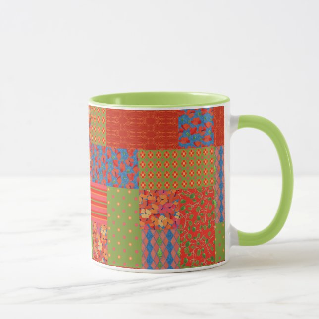 Schicke Mohnblumen-Faux-Patchwork-Ringermokasse Tasse (Rechts)