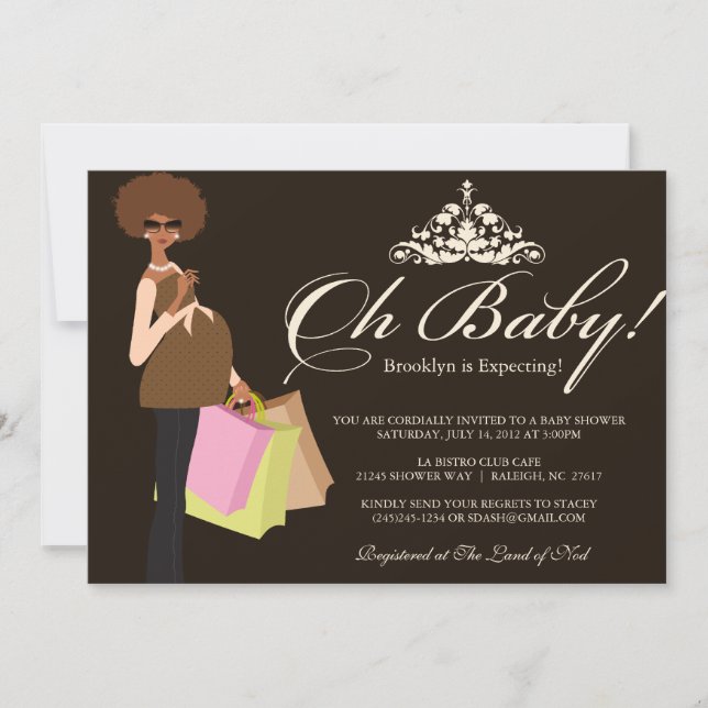 Schicke Mutter Babyparty laden afro-amerikanisches Einladung (Vorderseite)
