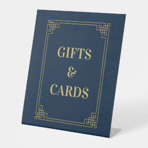 Schicke Navy-Gold-Art-Deco-Rahmen-Geschenke und -K Sockelschild