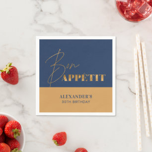 Schicke Navy und Gold Bon Appétit Script Geburtsta Serviette