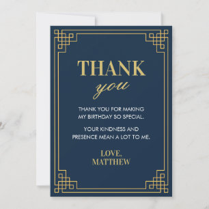 Schicke Navy- und Gold-Gatsby-Art-Deco-Rahmen Dankeskarte
