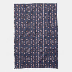 Schicke Navyblaue und Roségoldfolie Tribal Pfeile Geschirrtuch