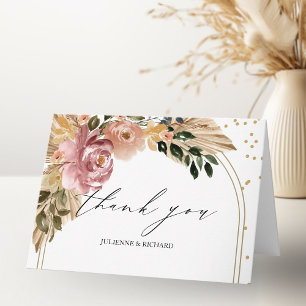 Schicke neutrale Farben Boho Blumen Hochzeit Danke Karte