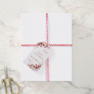 Schicke noble rote BlumenAquarell-Babyparty Geschenkanhänger