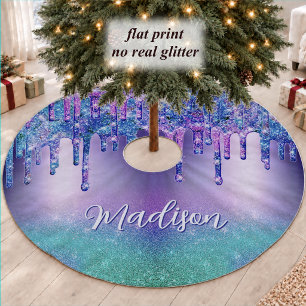 Schicke Ombre Blau Lila Glitter Monogramm Polyester Weihnachtsbaumdecke