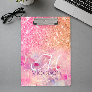 Schicke Ombre-Rose-Blush-Pink-Glitter-Monogramm Klemmbrett