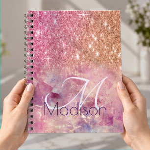 Schicke Ombre-Rosé-Blush-Pink-Glitter-Monogramm Notizblock
