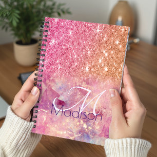 Schicke Ombre-Rosé-Rouge-Glitter-Monogramm Planer