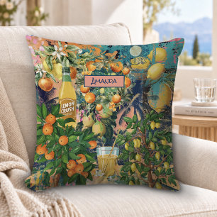 Schicke orange sizilianische Zitrus-Collage-Fliese Kissen