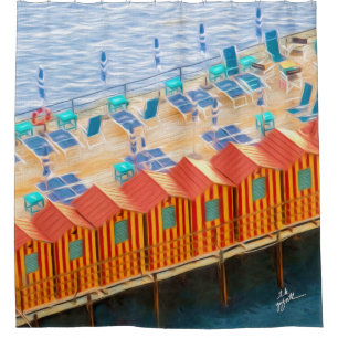 Schicke orange und blaue Cabanas-Strand-Art Duschvorhang