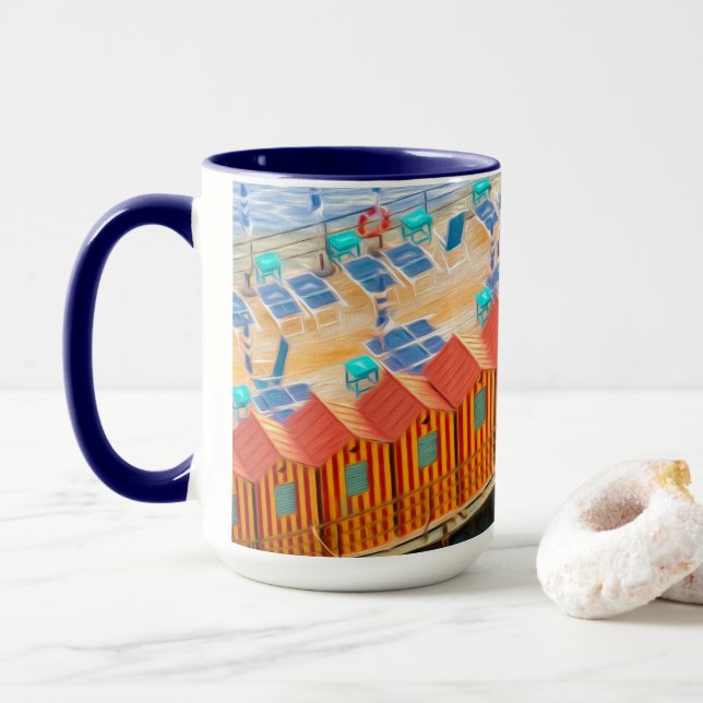 Schicke orange und blaue Cabanas-Strand-Art Tasse (Mit Donut)