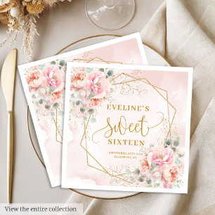 Schicke pastellrosa goldene Blumen Sweet Sixteen S Serviette