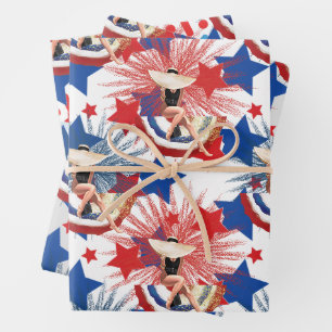 Schicke patriotische Sterne Feuerwerk Pinup Geschenkpapier Set