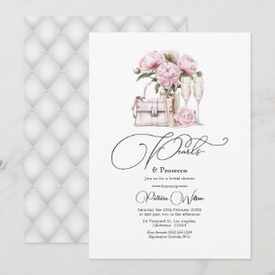 Schicke Perlen und Prosecco Rosa Florale Brautpart Einladung