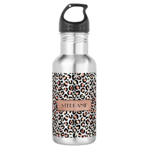 Schicke personalisierte Leopardenprint-Roségold Edelstahlflasche
