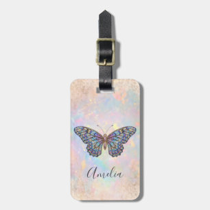 Schicke personalisierte Pastell Glitter Schmetterl Gepäckanhänger