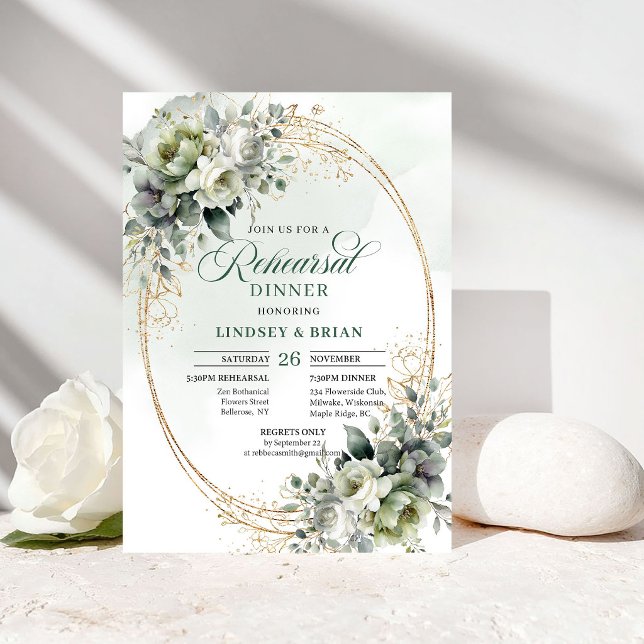Schicke Probeessen-Boho-Grünzeug-Feier  Einladung (Chic Celebration Rehearsal Dinner Boho Greenery Gold)