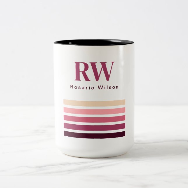 Schicke Retro-Streifen Monogramm Kaffeetasse (Mittel)