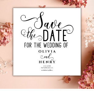 Schicke romantische Kalligrafie Schwarz und Weiß Save The Date