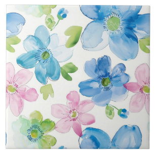 Schicke rosa blaue Blumen Fliese