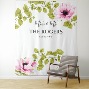 Schicke rosa Blumen-Foto-Wand-Hintergrund-Hochzeit Wandteppich
