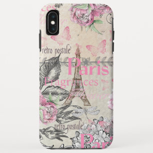 Schicke rosa Blumenparis-Eiffelturmtypographie Case-Mate iPhone Hülle