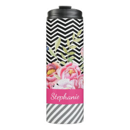 Schicke rosa Blumenschwarzweiss-Sparren und Name Thermosbecher