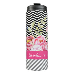 Schicke rosa Blumenschwarzweiss-Sparren und Name Thermosbecher