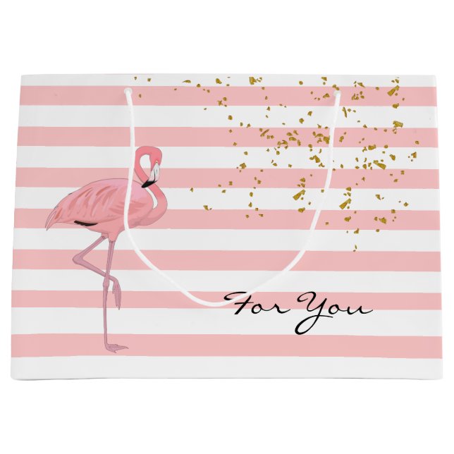 Schicke rosa Flamingo-und Streifen-Geschenk-Tasche Große Geschenktüte (Vorderseite)