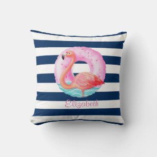 Schicke rosa Flamingos Pool Float Navy Blau gestre Kissen