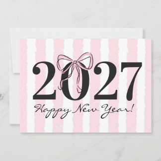 Schicke rosa gestreifte Schleife 2027 Neujahrs-Gru Mitteilungskarte