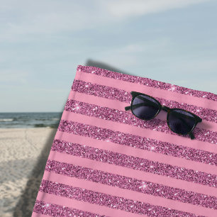 Schicke Rosa Glitter-Optik Vertikale Streifen Strandtuch