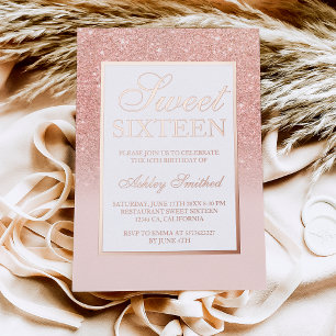Schicke rosa Gold Glitter Schimmer Ombre Sweet 16 Folieneinladung